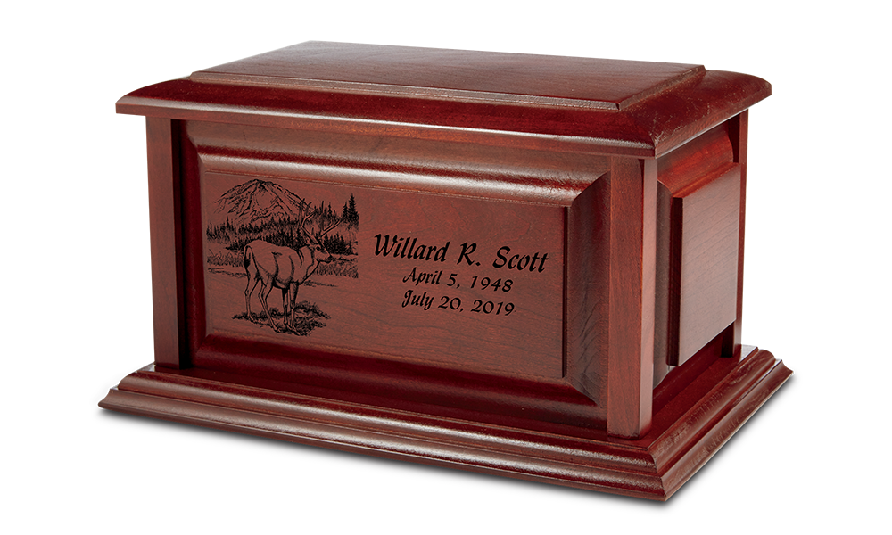 Wood rectangular urn with outdoor personalization