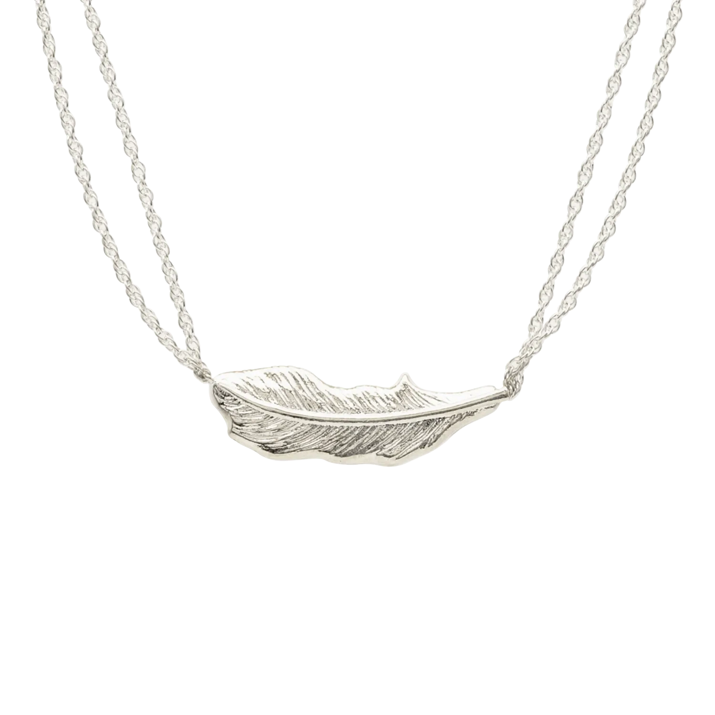 Sterling Silver Sideways Feather Necklace