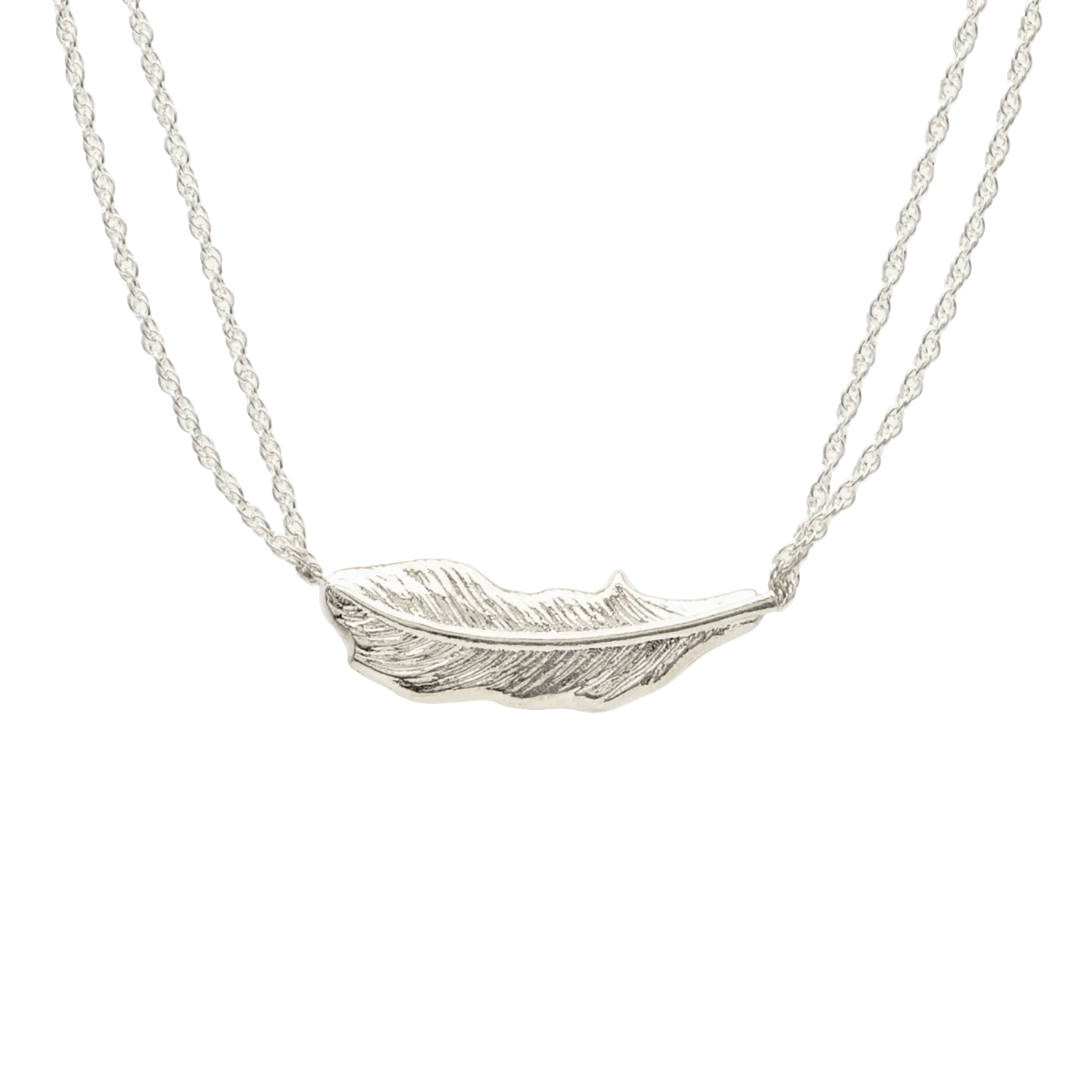 Sterling Silver Sideways Feather Necklace