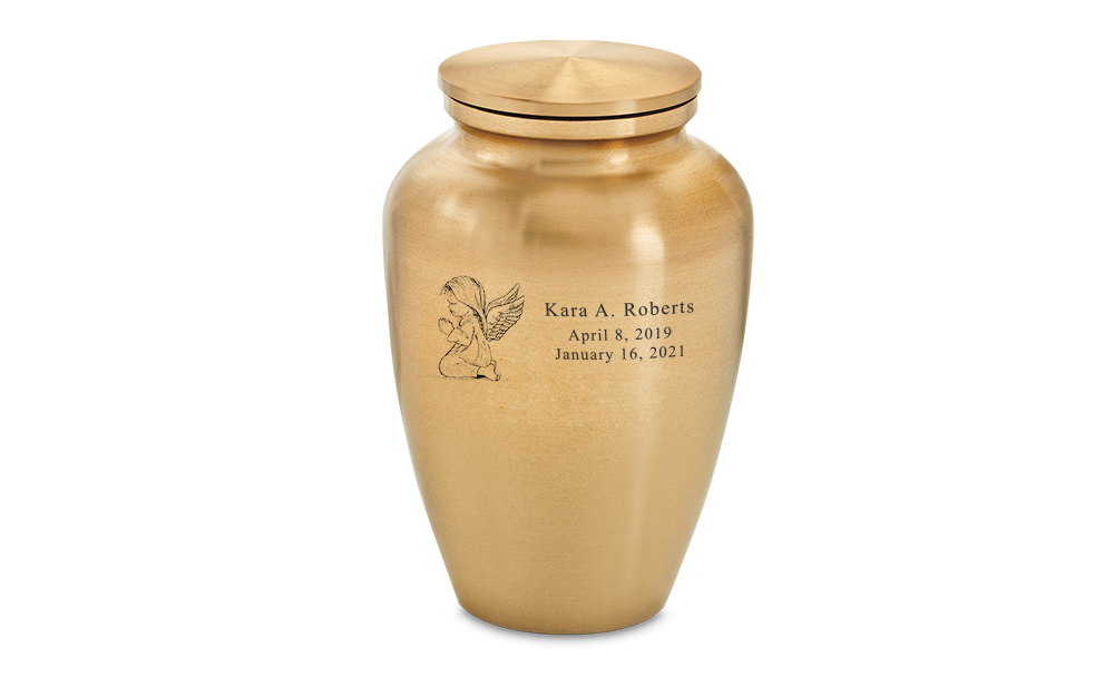 Metal infant or youth urn with angel personalization